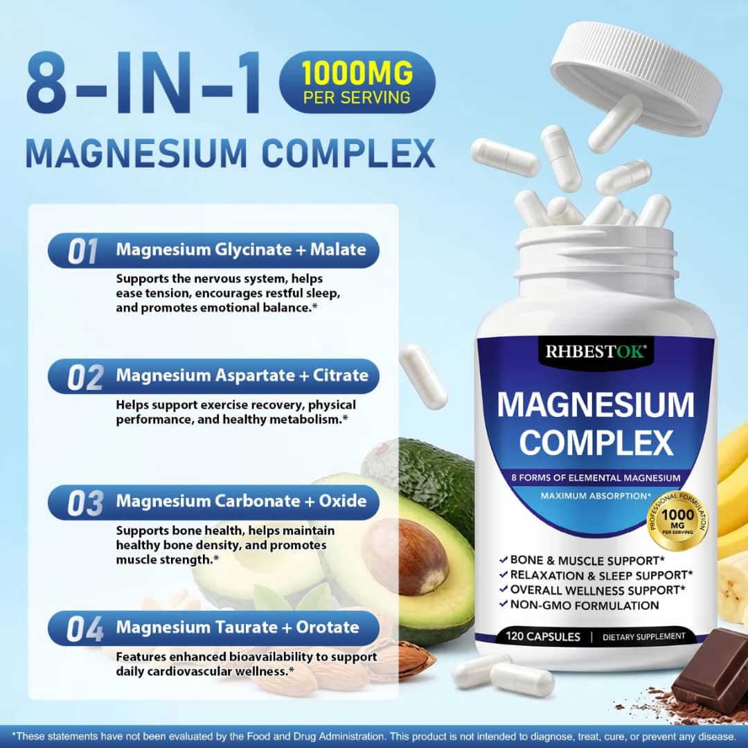 Magnésium Complexe 1000 mg – 8 Formes pour Calme, Sommeil & Récupération