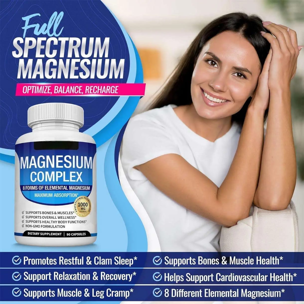 Magnésium Complexe 1000 mg – 8 Formes pour Calme, Sommeil & Récupération
