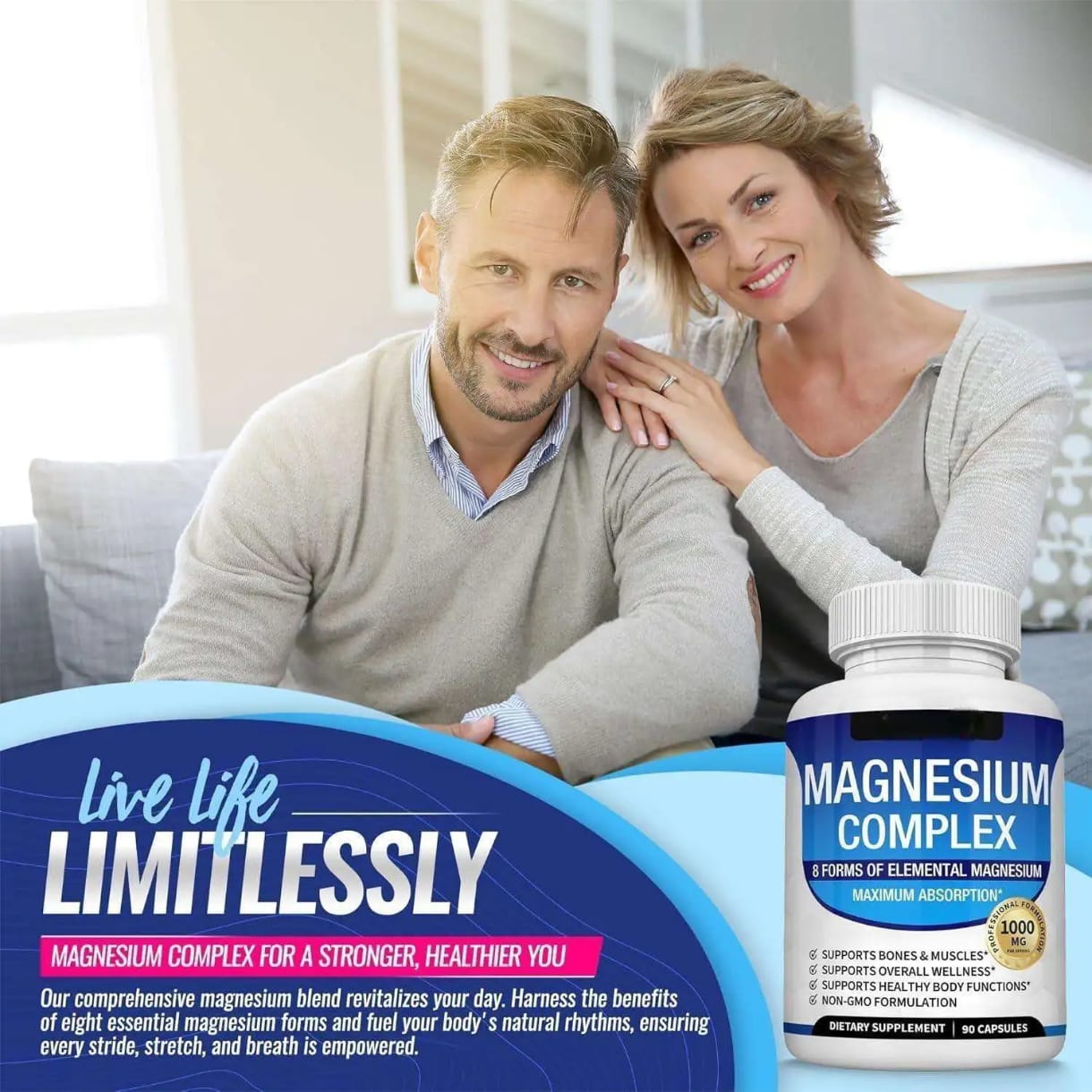 Magnésium Complexe 1000 mg – 8 Formes pour Calme, Sommeil & Récupération