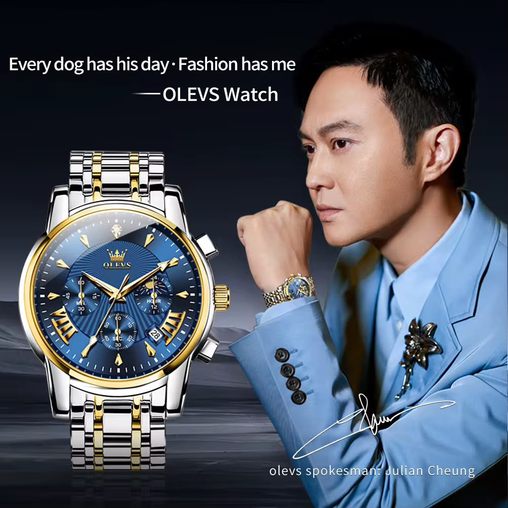 Montre OLEVS Impérial Black &amp; Gold – Chronographe de Luxe pour Homme