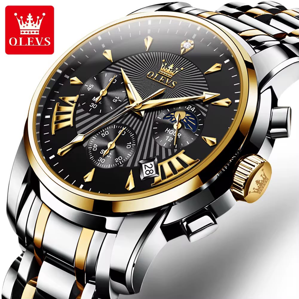 Montre OLEVS Impérial Black &amp; Gold – Chronographe de Luxe pour Homme
