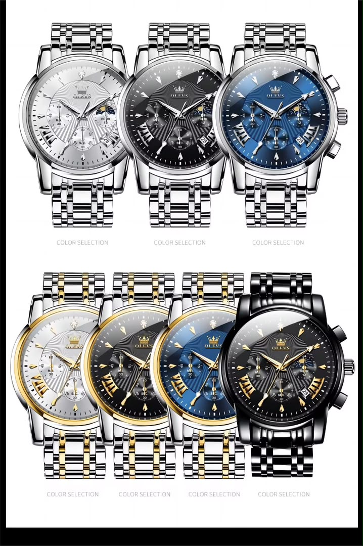 Montre OLEVS Impérial Black &amp; Gold – Chronographe de Luxe pour Homme