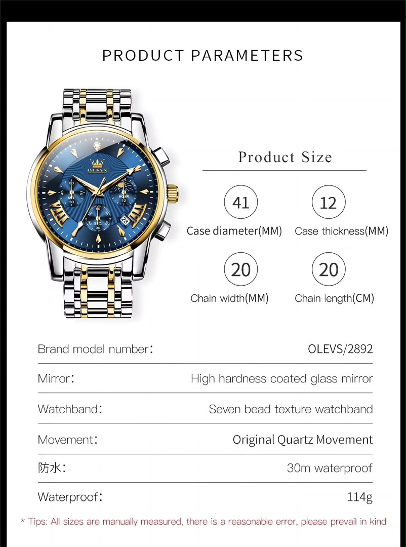 Montre OLEVS Impérial Black &amp; Gold – Chronographe de Luxe pour Homme