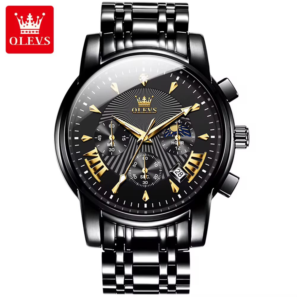 Montre OLEVS Impérial Black &amp; Gold – Chronographe de Luxe pour Homme