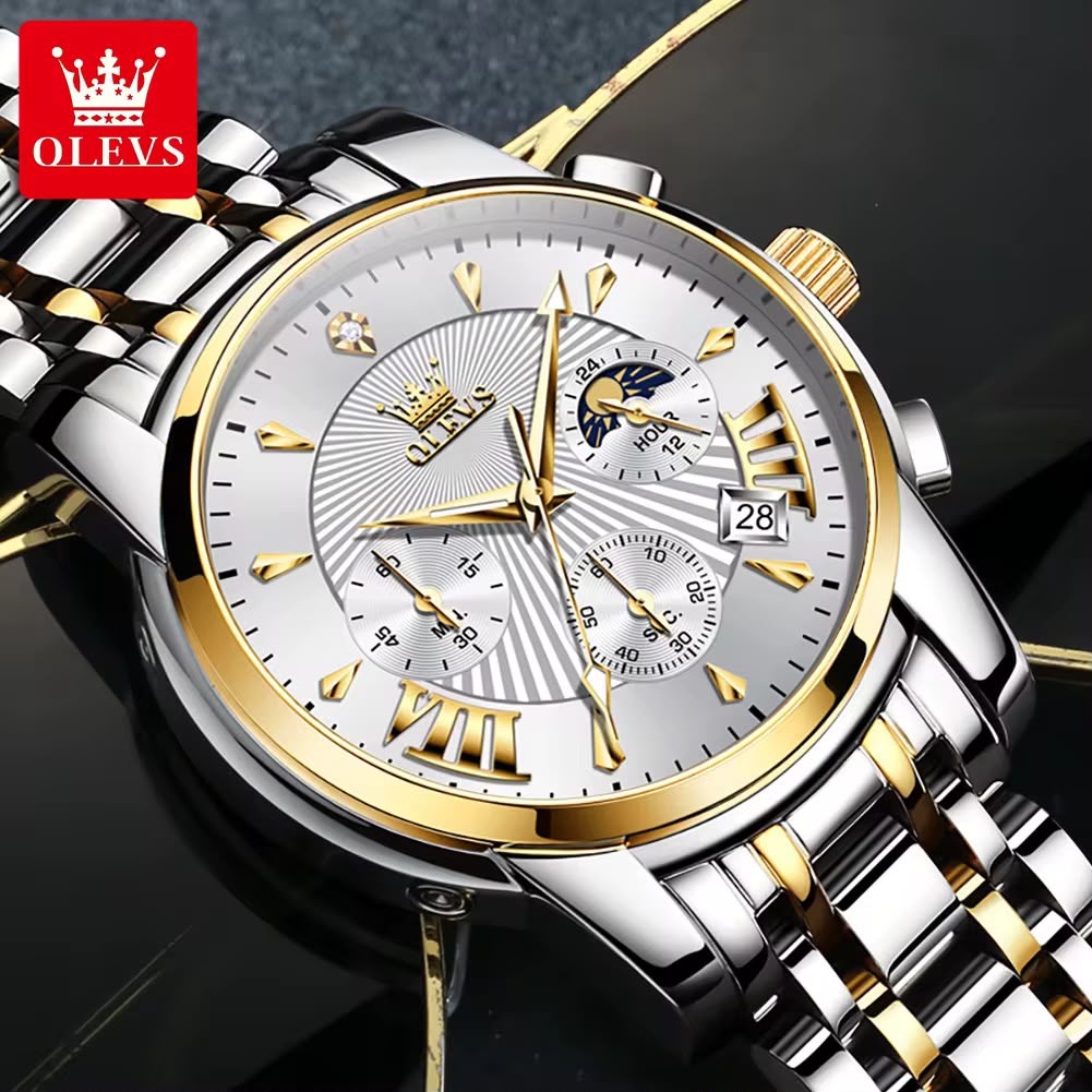 Montre OLEVS Impérial Black &amp; Gold – Chronographe de Luxe pour Homme