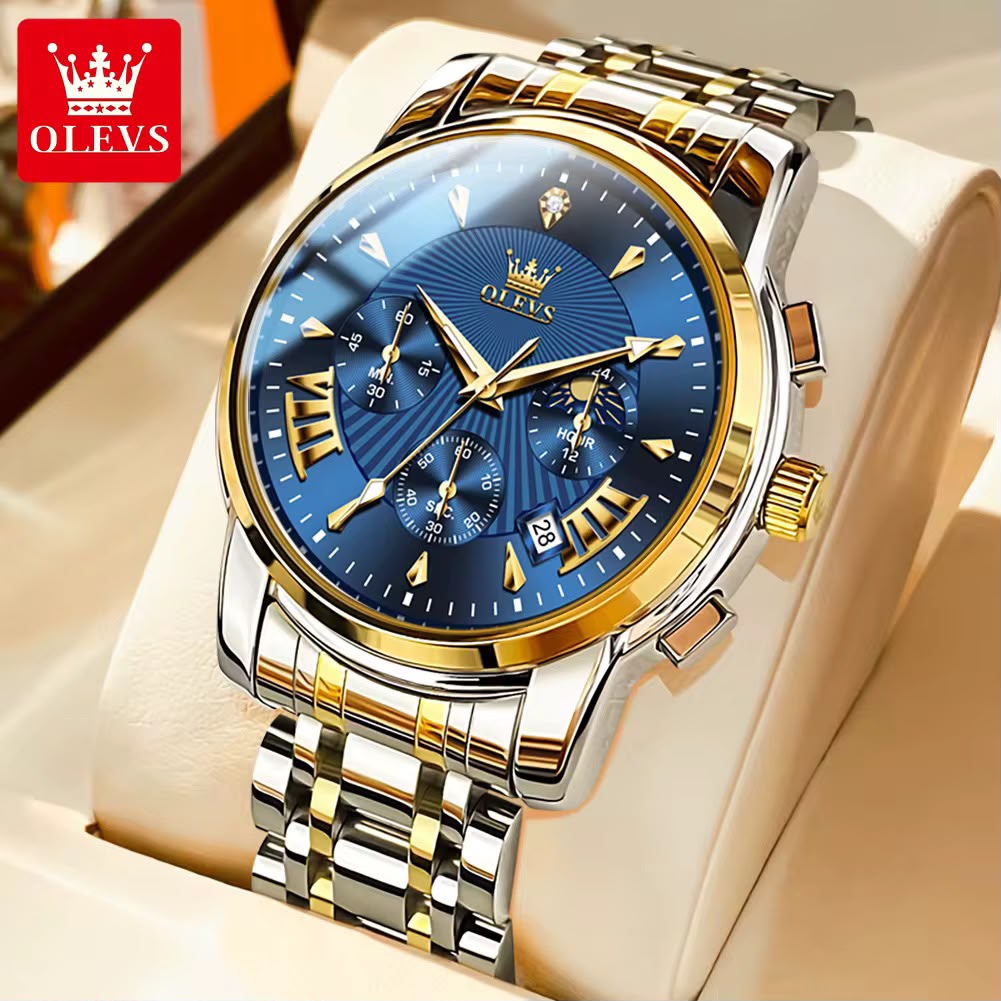 Montre OLEVS Impérial Black &amp; Gold – Chronographe de Luxe pour Homme